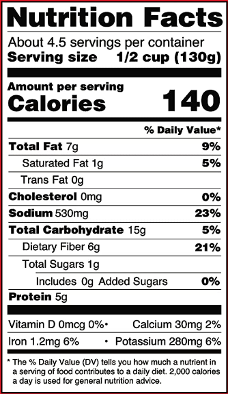 Screenshot Nutrition Facts Refried Pinto Beans