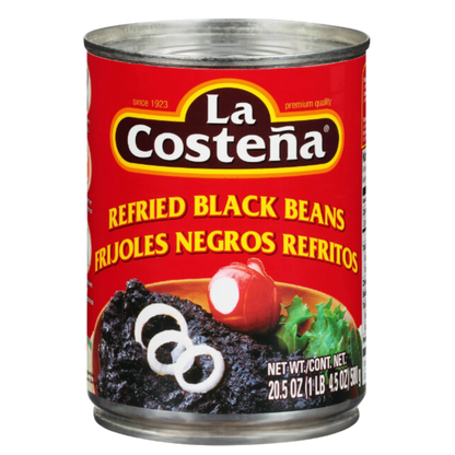 La Costeña Refried Black Beans, 20.5 oz can, perfect for adding a rich, savory flavor to your favorite dishes