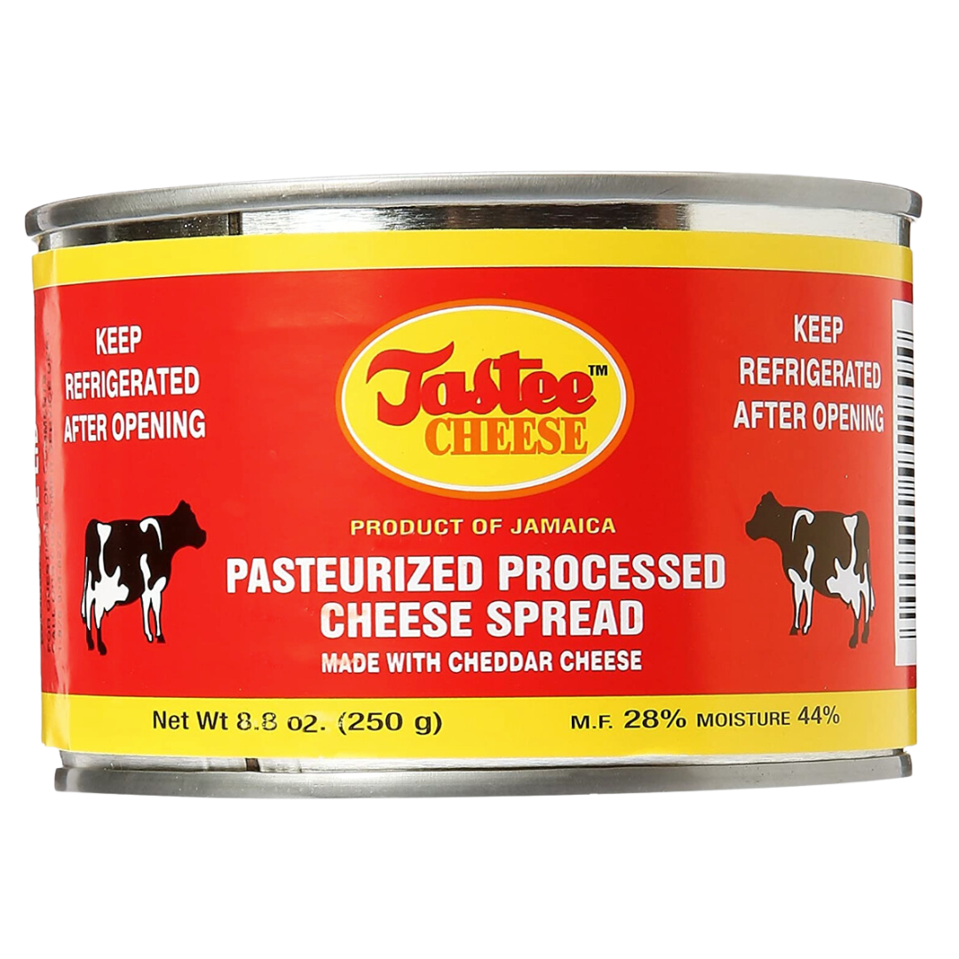 Jamaican Tastee Cheese, 8.8 oz can of creamy and flavorful pasteurized processed cheese spread