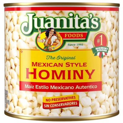 Juanita's Foods Mexican Style Hominy - Authentic Mexican Maiz Estilo Mexicano - Traditional and Flavorful Hominy perfect for Mexican dishes and soups.