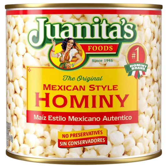 Juanita's Foods Mexican Style Hominy - Authentic Mexican Maiz Estilo Mexicano - Traditional and Flavorful Hominy perfect for Mexican dishes and soups.