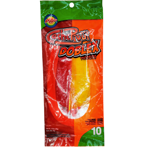 A close-up of a package of Cachepigüi Doblex Picosita, a spicy Mexican candy made with tamarind and chamoy flavors.